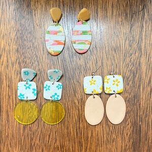Floral Boho Clay Earrings Set of 3
